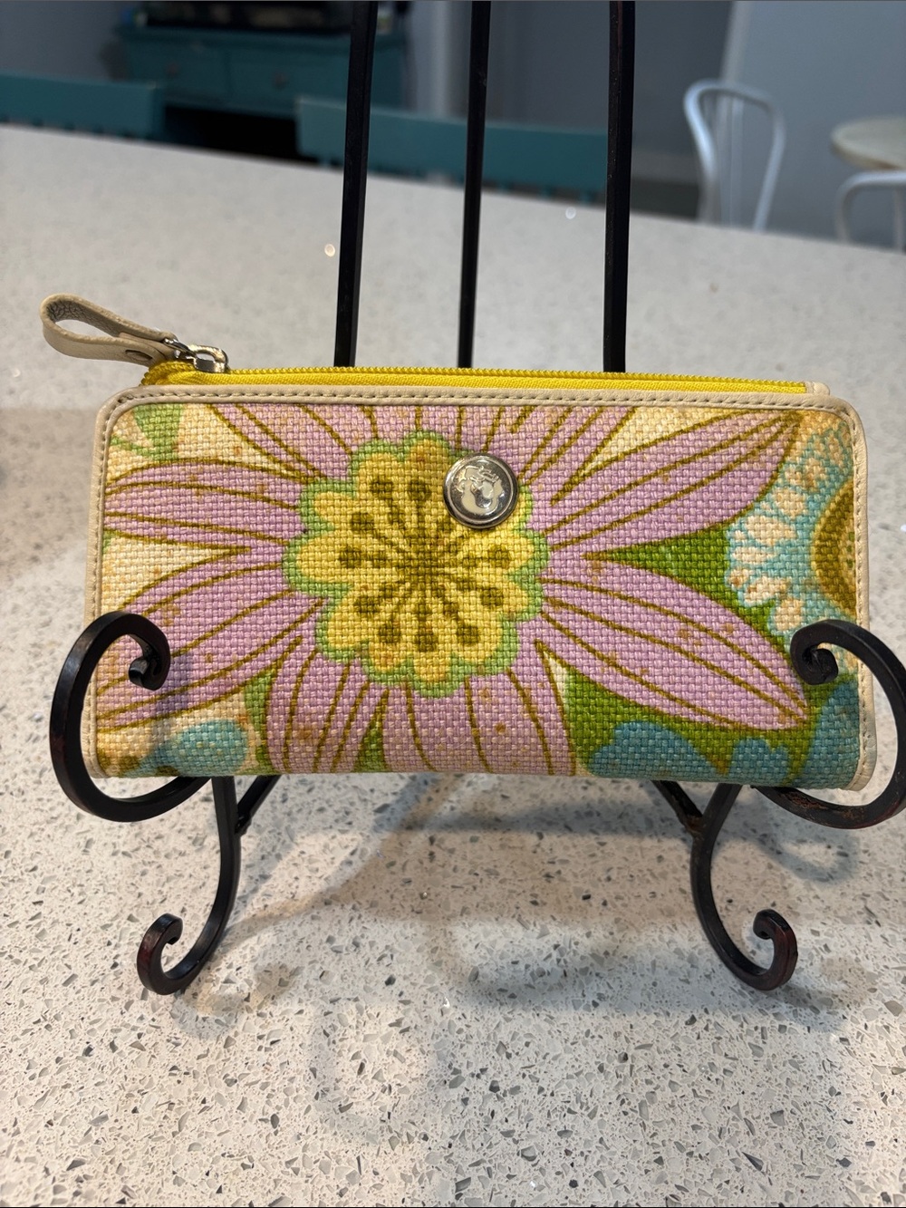 Spartina 449 Floral Canvas Slim  Wallet in Pink, Yellow & Green